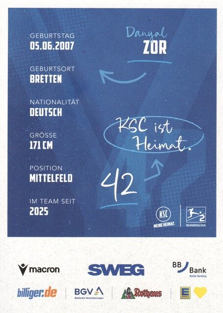 Autogramm Fussball | Karlsruher SC | 2025 | Danyal ZOR