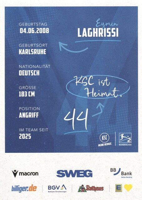 Autogramm Fussball | Karlsruher SC | 2025 | Eymen LAGHRISSI