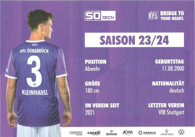 Autogramm Fussball | VfL Osnabrück | 2023 | Florian KLEINHANSL