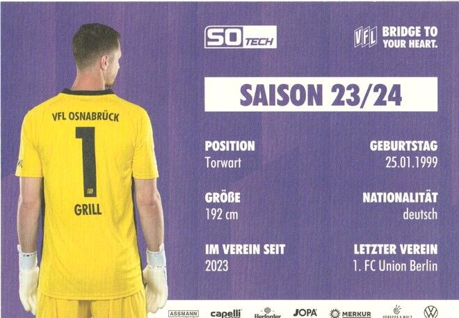 Autogramm Fussball | VfL Osnabrück | 2023 | Lennart GRILL