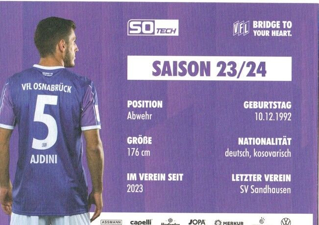 Autogramm Fussball | VfL Osnabrück | 2023 | Bashkim AJDINI