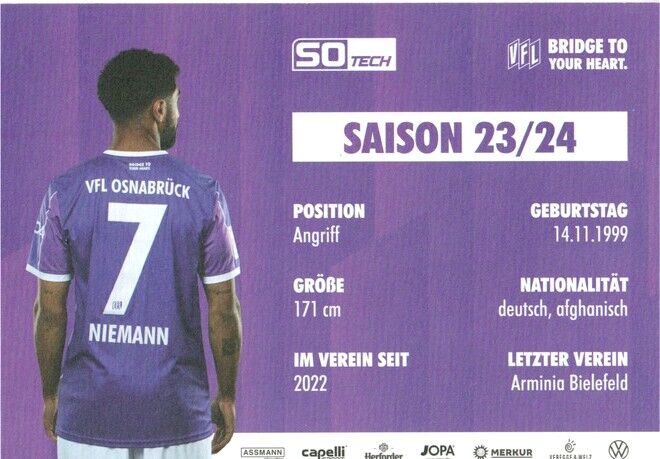 Autogramm Fussball | VfL Osnabrück | 2023 | Noel NIEMANN