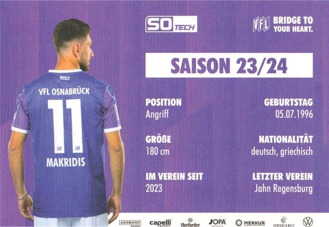 Autogramm Fussball | VfL Osnabrück | 2023 | Charalambos MAKRIDIS