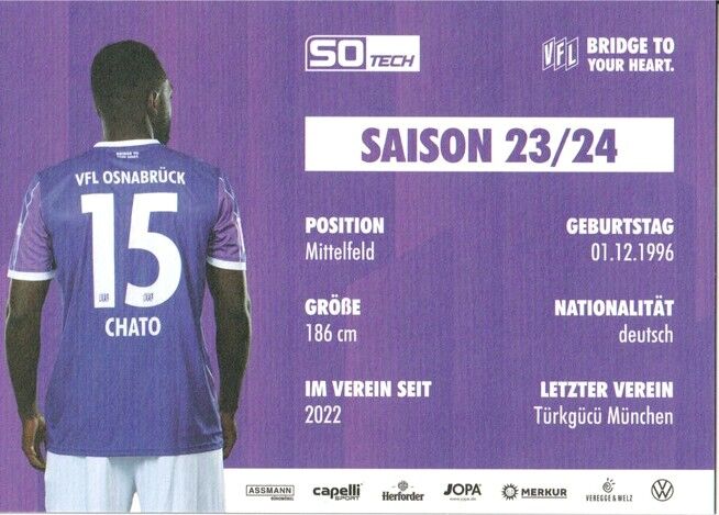 Autogramm Fussball | VfL Osnabrück | 2023 | Paterson CHATO