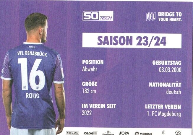 Autogramm Fussball | VfL Osnabrück | 2023 | Henry RORIG