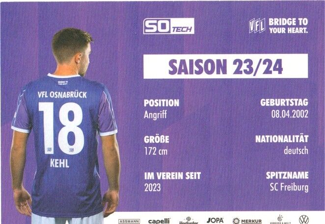 Autogramm Fussball | VfL Osnabrück | 2023 | Lars KEHL