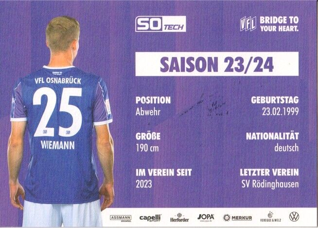 Autogramm Fussball | VfL Osnabrück | 2023 | Niklas WIEMANN