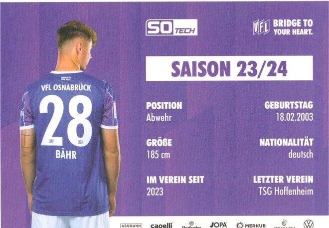 Autogramm Fussball | VfL Osnabrück | 2023 | Florian BÄHR