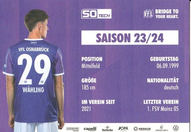 Autogramm Fussball | VfL Osnabrück | 2023 | Oliver WÄHLING