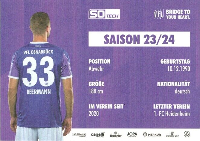 Autogramm Fussball | VfL Osnabrück | 2023 | Timo BEERMANN