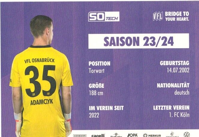 Autogramm Fussball | VfL Osnabrück | 2023 | Daniel ADAMCZYK