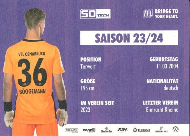 Autogramm Fussball | VfL Osnabrück | 2023 | Luca BÖGGEMANN