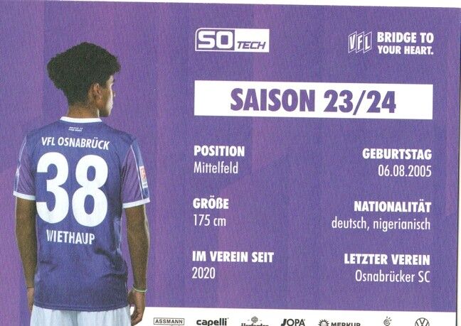 Autogramm Fussball | VfL Osnabrück | 2023 | Kevin WIETHAUP