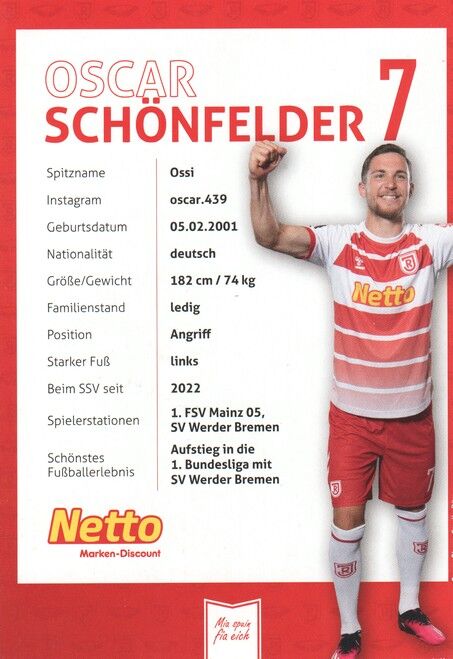 Autogramm Fussball | SSV Jahn Regensburg | 2023 | Oscar SCHÖNFELDER