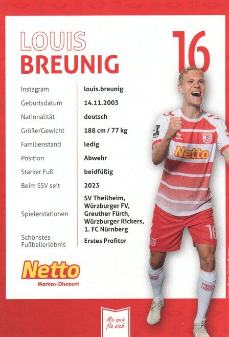 Autogramm Fussball | SSV Jahn Regensburg | 2023 | Louis BREUNIG