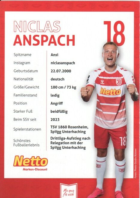 Autogramm Fussball | SSV Jahn Regensburg | 2023 | Niclas ANSPACH