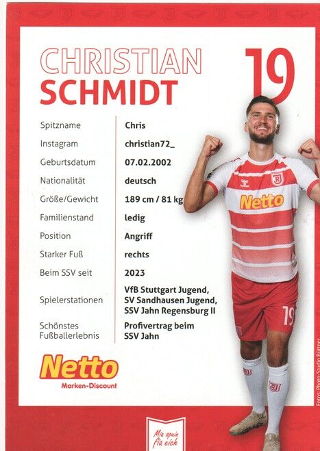 Autogramm Fussball | SSV Jahn Regensburg | 2023 | Christian SCHMIDT