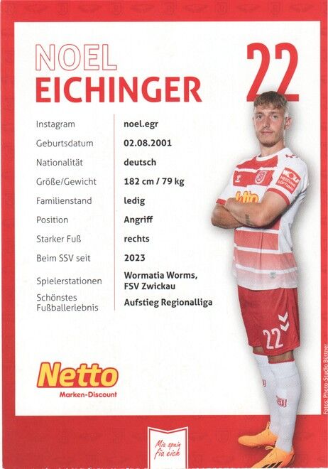 Autogramm Fussball | SSV Jahn Regensburg | 2023 | Noel EICHINGER