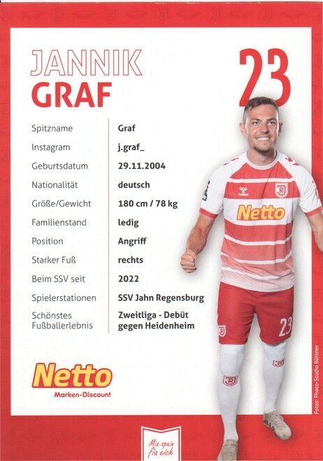 Autogramm Fussball | SSV Jahn Regensburg | 2023 | Jannik GRAF