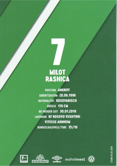 Autogramm Fussball | SV Werder Bremen | 2019 Druck | Milot RASHICA