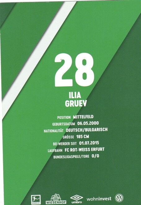 Autogramm Fussball | SV Werder Bremen | 2019 Druck | Ilia GRUEV