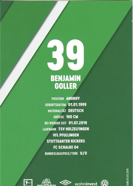 Autogramm Fussball | SV Werder Bremen | 2019 Druck | Benjamin GOLLER