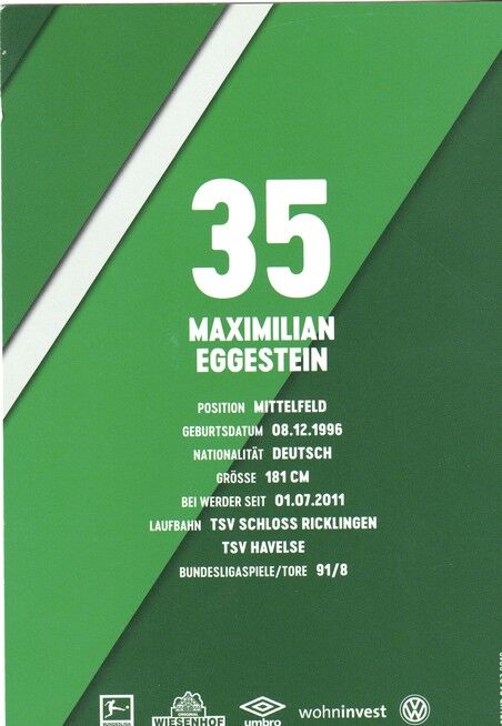 Autogramm Fussball | SV Werder Bremen | 2019 Druck | Maximilian EGGESTEIN