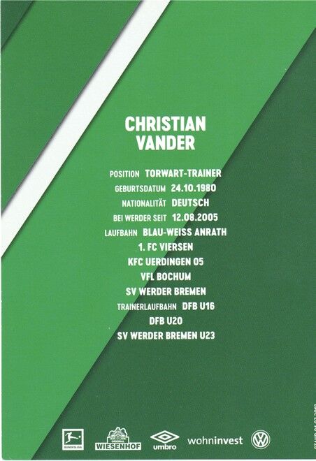 Autogramm Fussball | SV Werder Bremen | 2019 Druck | Christian VANDER