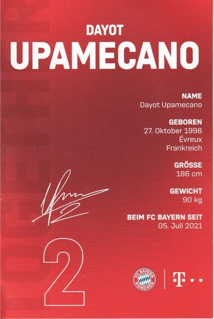 Autogramm Fussball | FC Bayern München | 2021 Druck | Dayot UPAMECANO