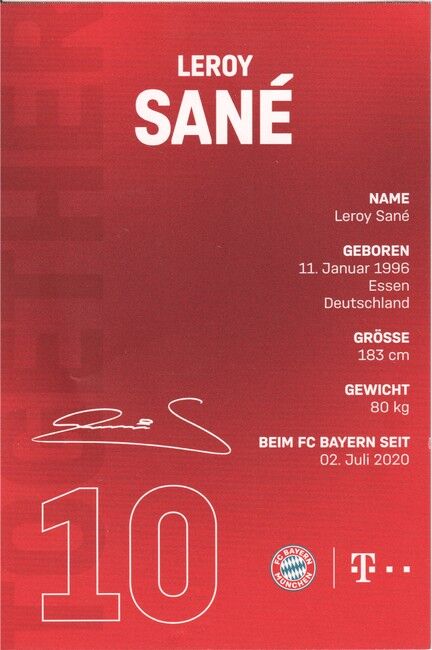 Autogramm Fussball | FC Bayern München | 2021 Druck | Leroy SANE
