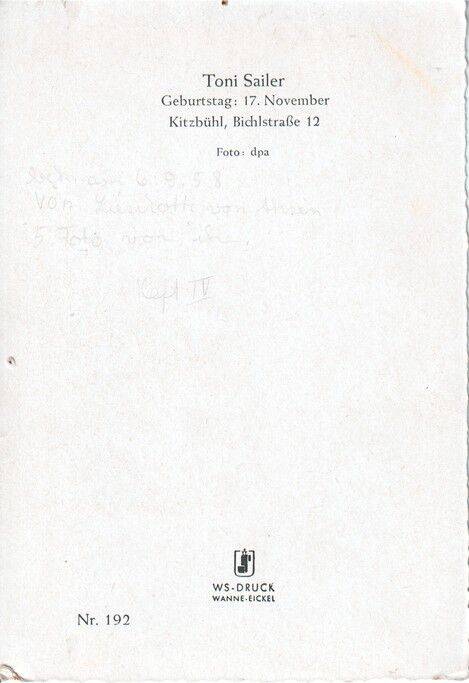 Autogramm Schauspieler | Toni SAILER | 1950er (Portrait SW) WS-Druck