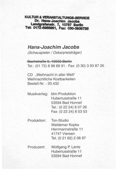 Autogramm Schauspieler | Hans-Joachim JACOBS | 1980er (Portrait Color)