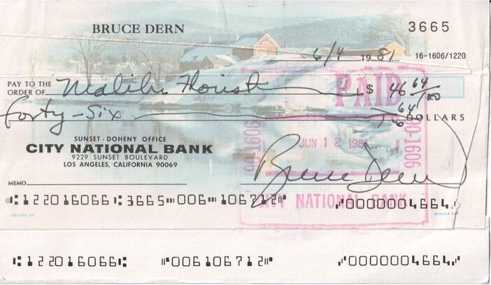 Autogramm Film (USA | Bruce DERN | 1981 (Scheck City Bank)