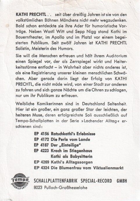 Autogramm Schauspieler | Kathi PRECHTL | 1960er (Portrait SW) Tempo