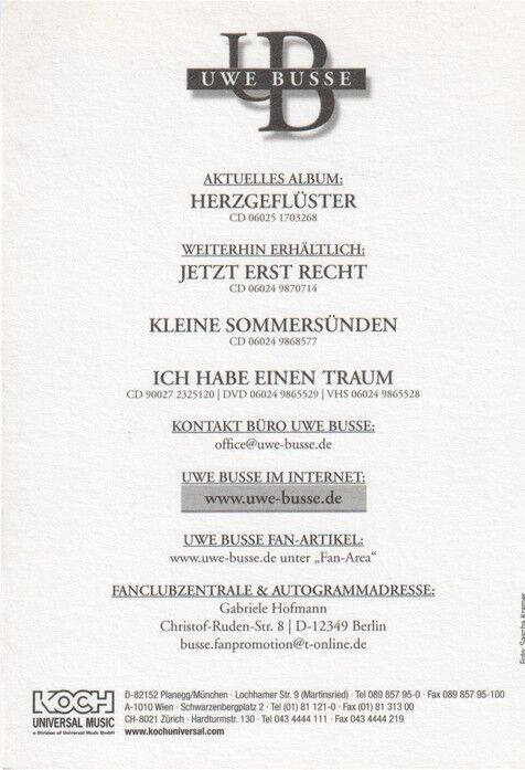 Autogramm Schlager | Uwe BUSSE | 2006 "Herzgeflüster" (Portrait Color Koch)