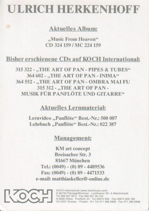 Autogramm Panflöte | Ulrich HERKENHOFF | 1998 "Music From Heaven" (Portrait Color Koch)