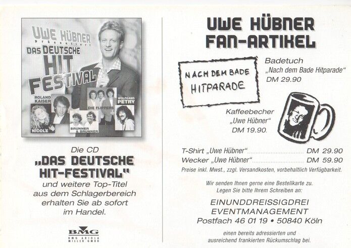 Autogramm TV | ZDF | Uwe HÜBNER | 1998 "Deutsche Hit-Festival" (Portrait Color BMG)
