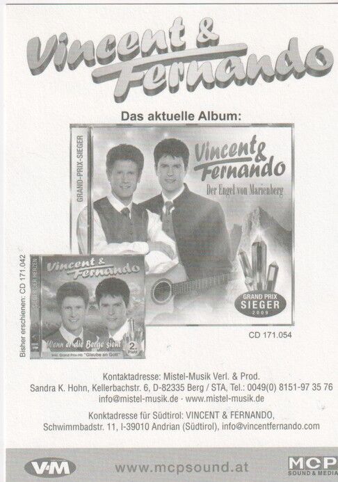 Autogramme Volksmusik | VINCENT & FERNANDO | 2009 "Engel Von Marienberg" (Portrait Color VM)