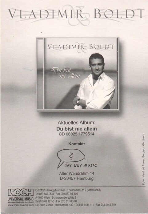 Autogramm Schlager | Vladimir BOLDT | 2009 "Du Bist Nie Allein" (Portrait Color Koch)