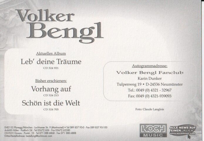 Autogramm Klassik | Volker BENGL | 2001 "Leb Deine Träume" (Portrait Color Koch)