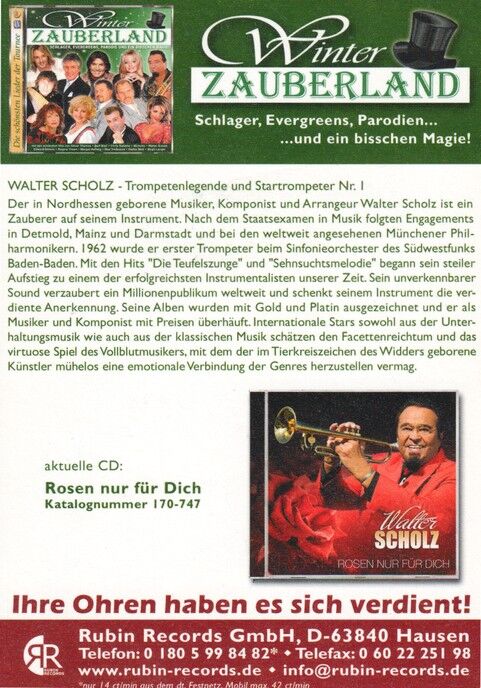 Autogramm Trompete | Walter SCHOLZ | 2012 "Rosen Nur Für Dich" (Portrait Color Rubin)
