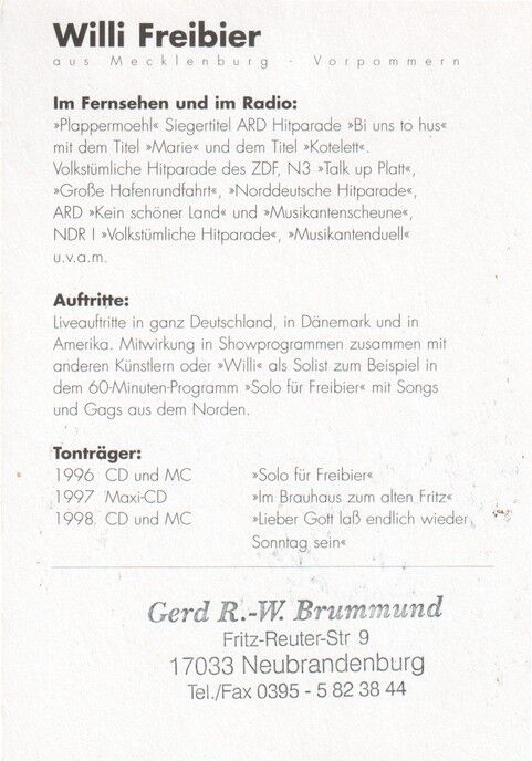 Autogramm Schlager | Willi FREIBIER | 1998 "Lieber Gott" (Portrait Color)