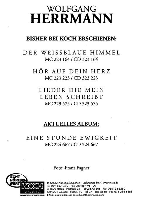Autogramm Volksmusik | Wolfgang HERRMANN | 2001 "Eine Stunde Ewigkeit" (Portrait SW Koch)