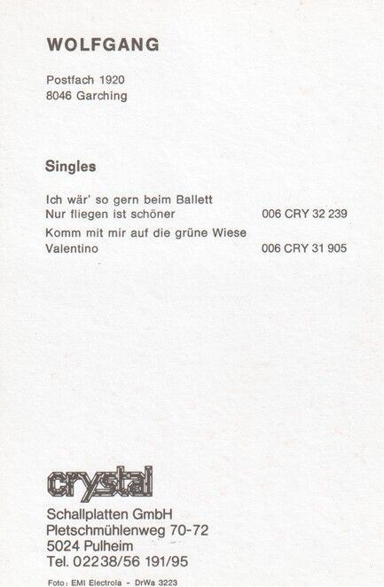 Autogramm Schlager | WOLFGANG Hofer | 1977 "Ich Wär So Gern Beim Ballett" (Portrait SW Crystal)