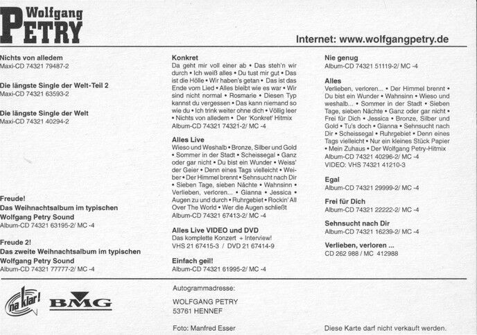 Autogramm Schlager | Wolfgang PETRY | 2000 "Freude 2" (Portrait Color BMG)