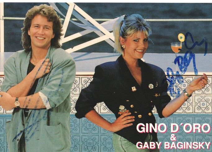 Autogramme Schlager | Gaby BAGINSKY & Gino D´ORO |  1991 "Viel zu Heiss" (Portrait Color Koch)
