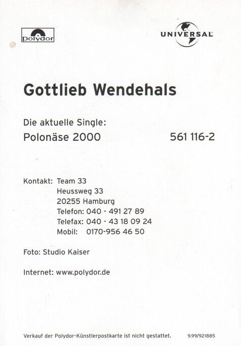 Autogramm Schlager | Gottlieb WENDEHALS | 2000 "Polonäse 2000" (Gruppenbild Color Polydor)