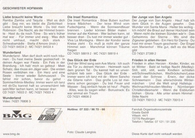 Autogramme Schlager | GESCHWISTER HOFMANN | 2001 "Liebe Braucht Keine Worte" (Portrait Color BMG)