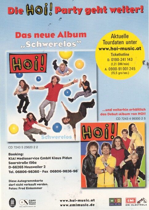 Autogramme Pop | HOI! | 2000 "Schwerelos" (Gruppenbild Color EMI)
