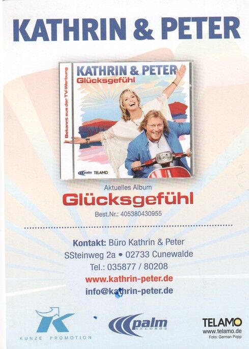 Autogramme Schlager | KATHRIN & PETER | 2017 "Glücksgefühl" (Portrait Color Palm)